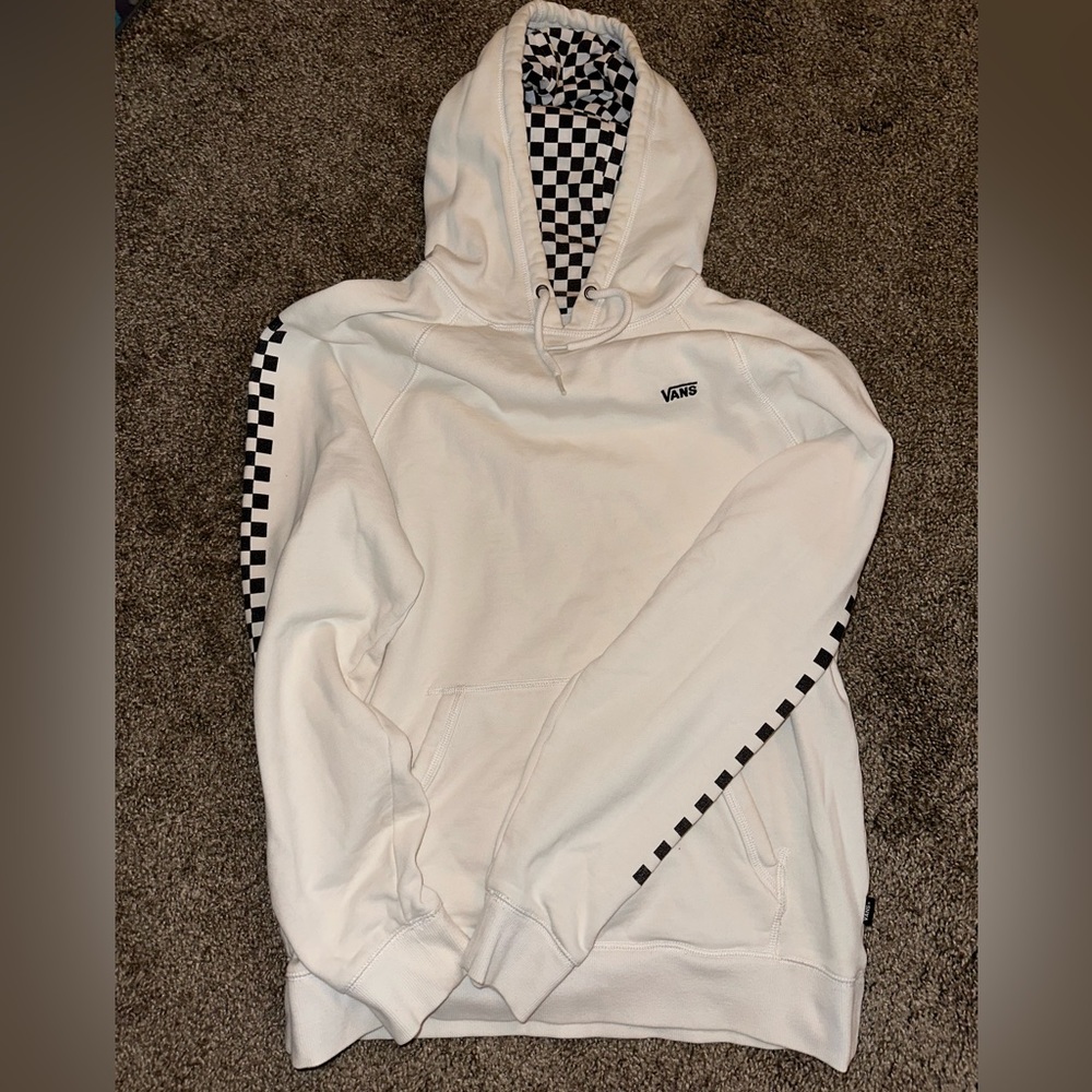 Vans Men’s Hoodie - White with Checkered Detail & Hood